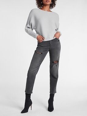 Express Ribbed Crewneck Sweater- Light Gray